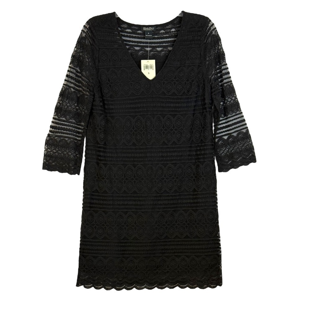 NWT Lucky Brand Dress Black Floral Lace Size  Small Fully lined Boho Festive NEW